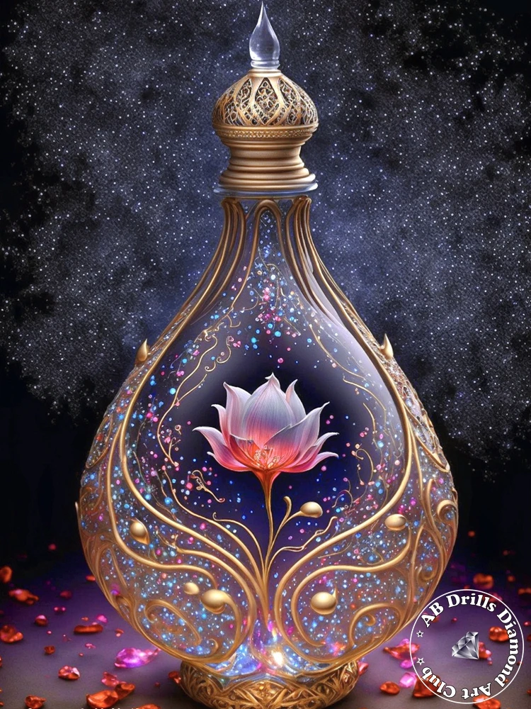thumbnail image 1 of Botella de perfume de flores de lujo 5D DIY AB pintura de diamante taladro completo bordado moda punto de cruz Rhinestone decoración del hogar regalo, 1 of 5