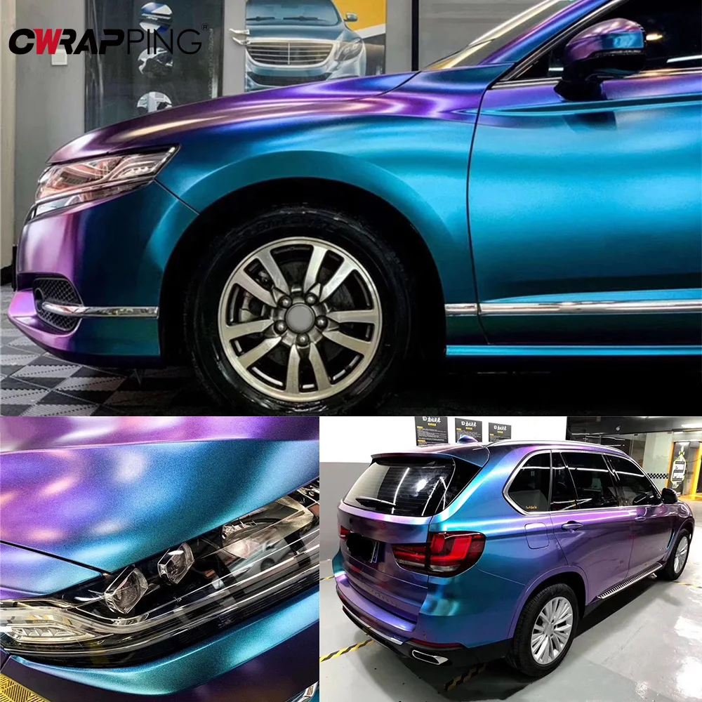 Sparkle Metallic Chameleon Vinyl Wrap Film Roll Purple To Blue Car Adhesive Vinyl Motorcycle Decal Wrapping Car Film Covering