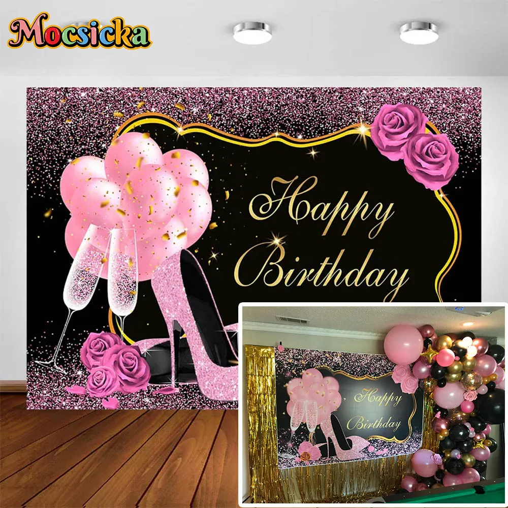 Happy 18th Birthday taartdecoratie roségoud glitter voor Hello 18, cheers to 18 jaar, 18 jaar en Fabulous, 18e verjaardag