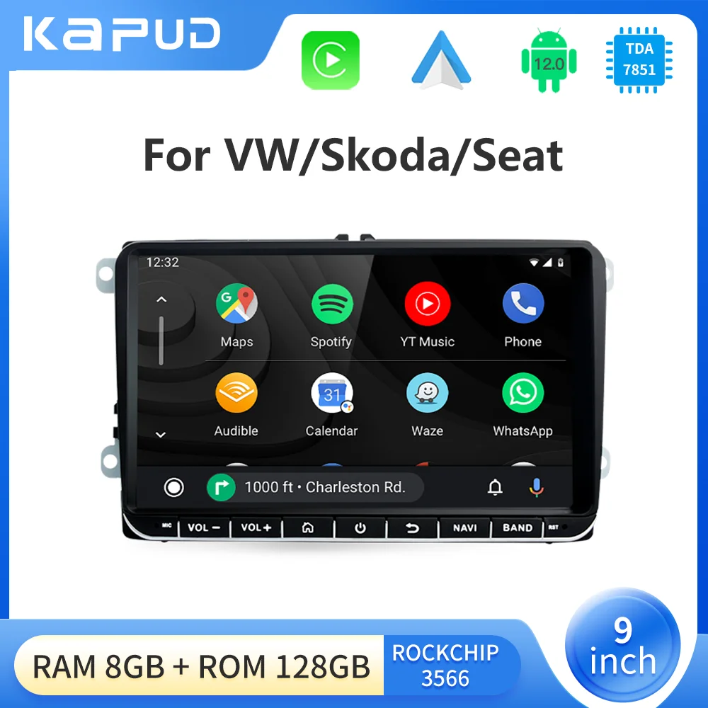 

Kapud 9'' Android 12 For VW Volkswagen Golf Polo Skoda Rapid Octavia Tiguan Passat b7 Jetta CarPlay AUTO Car Multimedia Radio