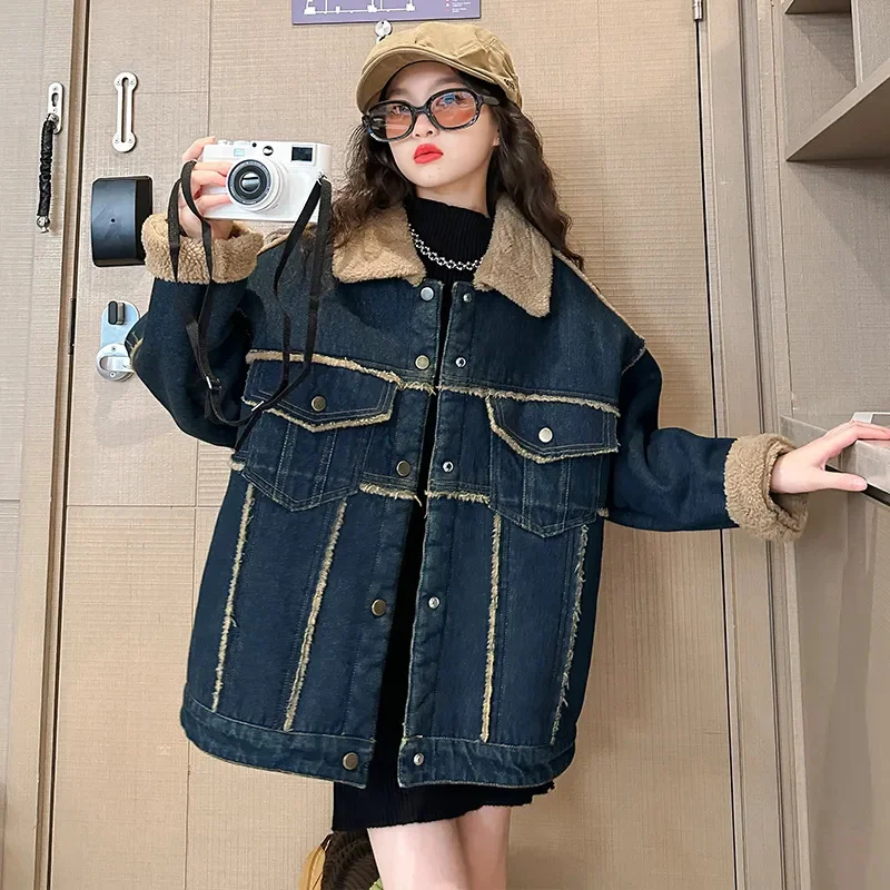 

Kids Coats Clothes 2023 Winter Denim Jackets Outerwear For Girls Fleece Thicken Children Clothing CH171