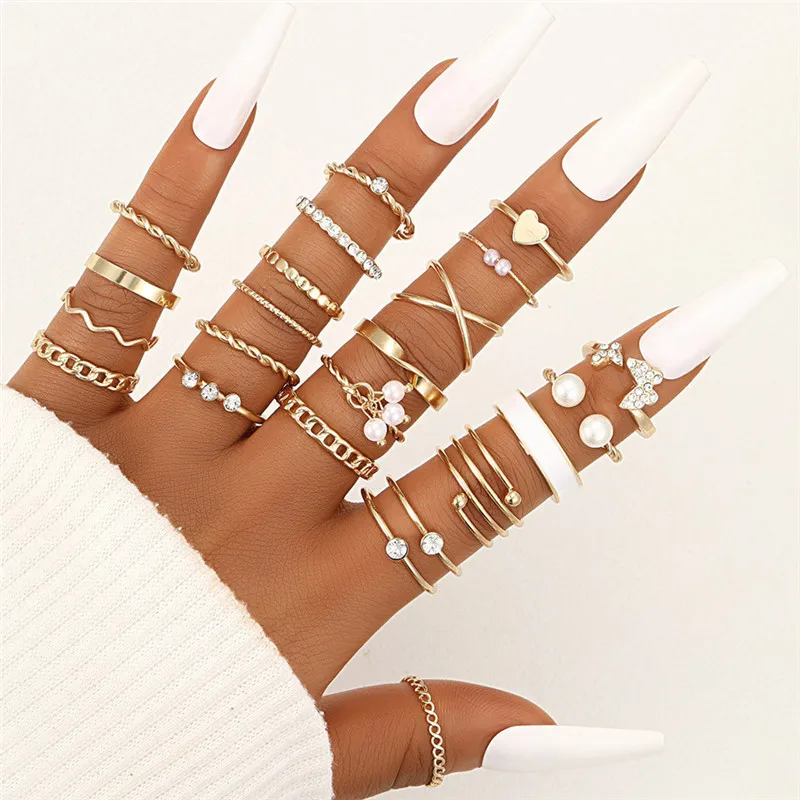 Ring Set For Women Bohemian Vintage Heart Geometric Gold Color