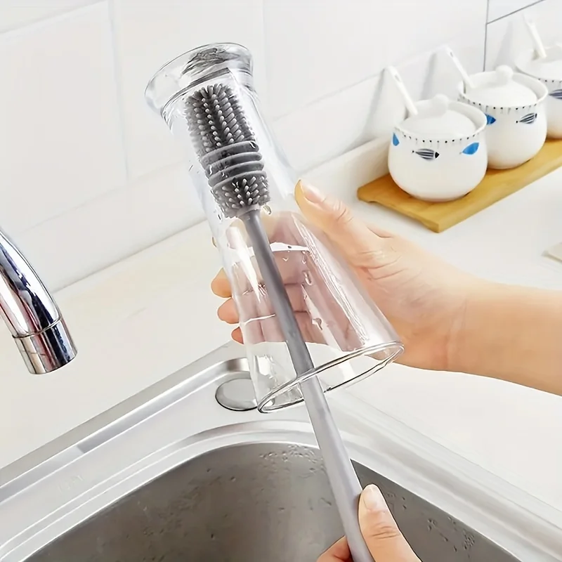 Silicone Cup Brush Milk Bottle Cleaning Brush Long Handle Water Bottles Cleaner Glass Cup Cleaning Brush Kitchen Cleaning Tools 4