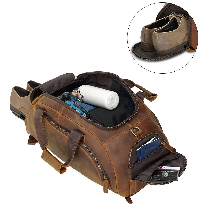 Crazy Horse Leather Travel Handbag Backpack Bag Travel Totes Overnight Duffle Bags Mens Hand Luggage Duffle Bags Backpacks Men