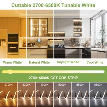 Tuya Zigbee Wifi CCT COB LED Strip Light Kit 5mm 10mm Color Temperature Dimmable Supports Alexa Google Alice Room Decor 4