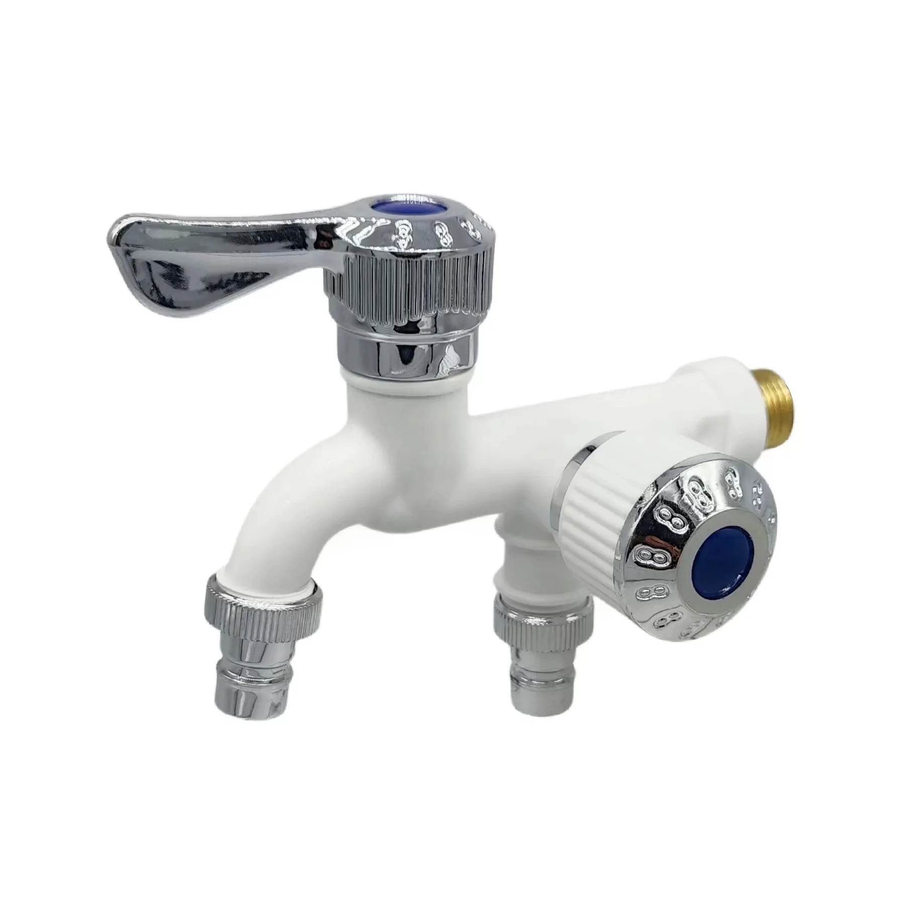 Faucet Double Outlet Dual Control Water Tap Home Bathroom Hose Irrigation Fitting Plastic Connector 1/2" Universal Interface
