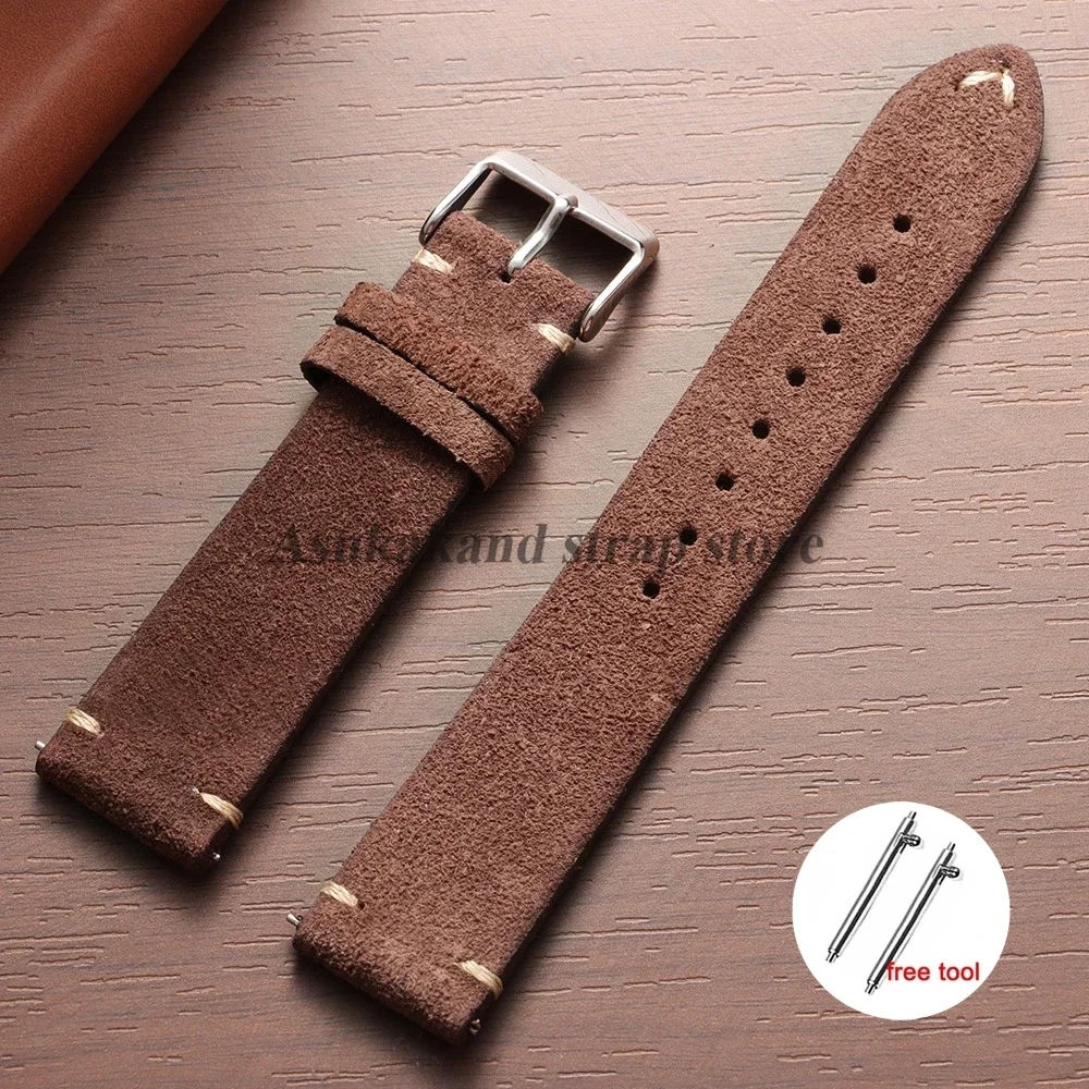 Genuine Leather Quick Release Watch Band with Soft Suede Strap - Calfskin Bracelet