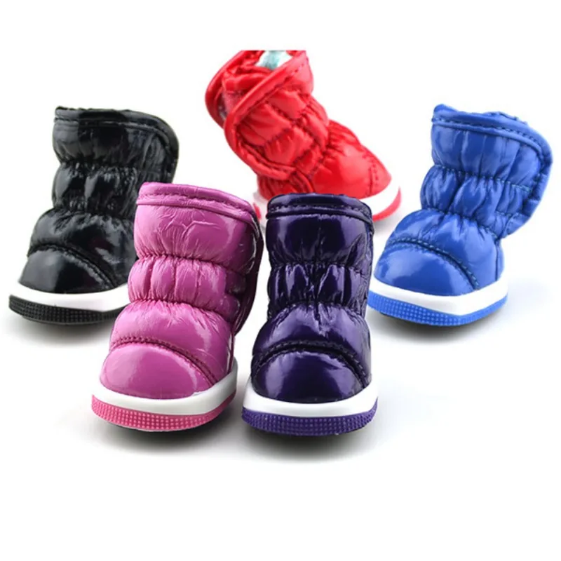 

4pcs Winter Snow Boots For Puppies Solid Color Smooth Upper Dog Shoes Outdoor Walking Pet Sneakers Durable Teddy Supplies