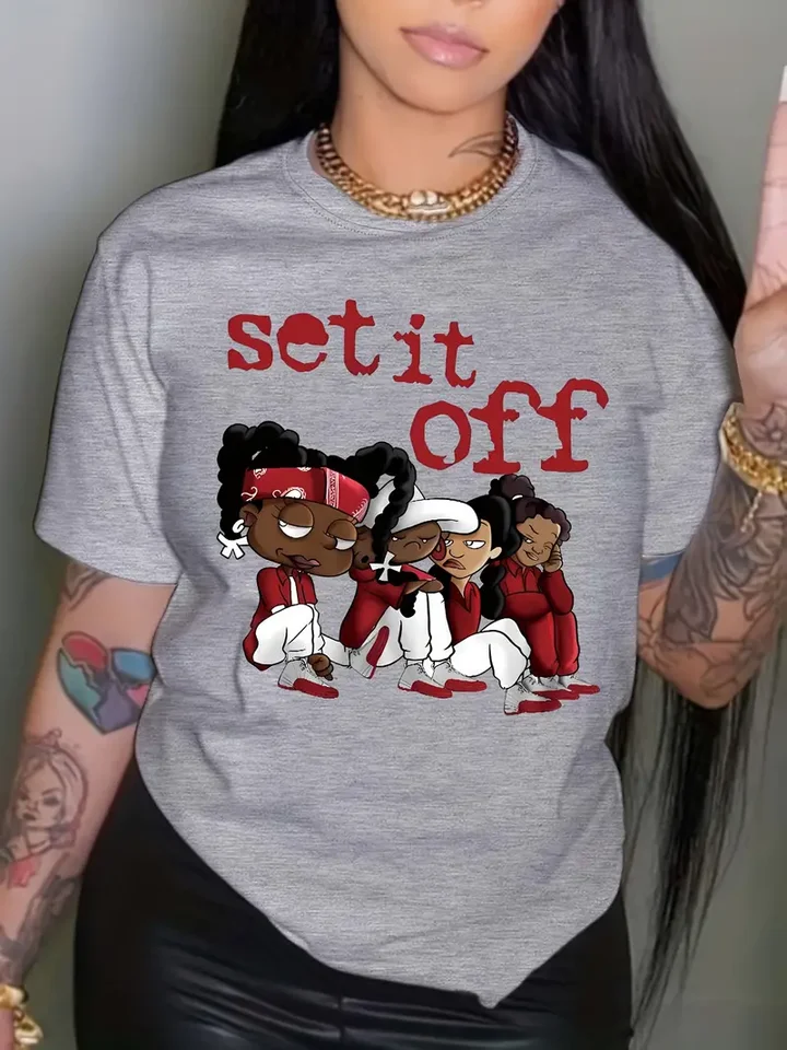 T-shirt girocollo con stampa di personaggi dei cartoni animati t