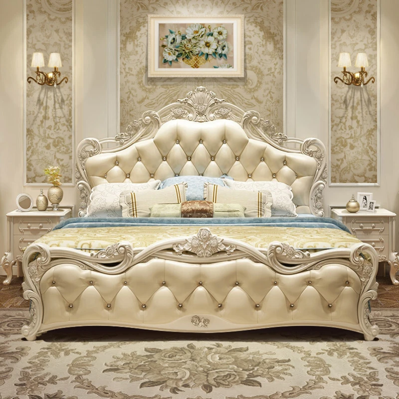 

Luxury Fabric European Bed Royal Nordic King Headboard Frame Double Bed Modern Girl Letti Matrimoniali Furniture For Bedroom