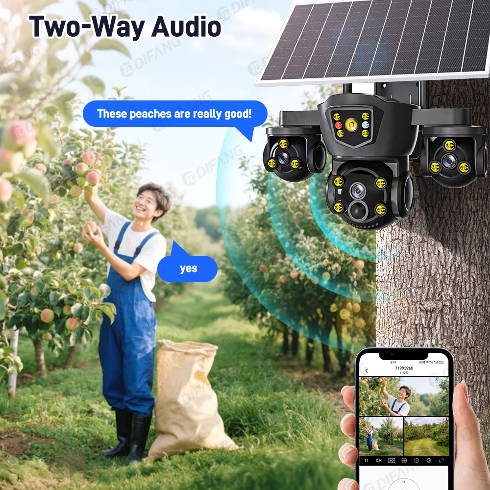 V380 Pro Triple Screen Solar Security Camera Outdoor Triple Lens, WiFi Battery CCTV External WiFi Cam 6