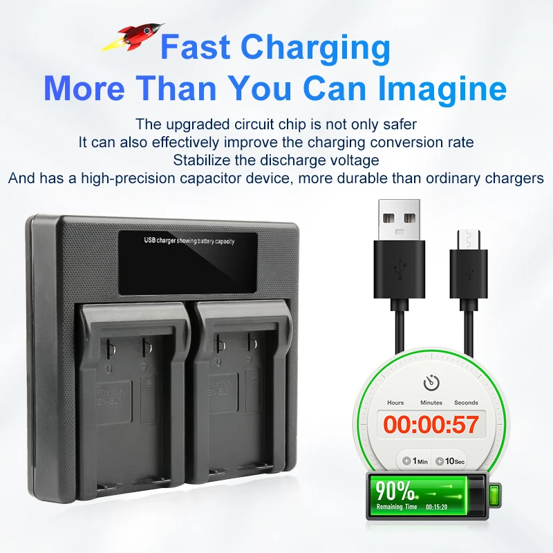 EN-EL1 배터리 LCD USB 듀얼 충전기, Nikon Coolpix 500 775 880 885 990 995 4300 4500 4800 5000 5400 5700 8700 Minolta ENEL1 용