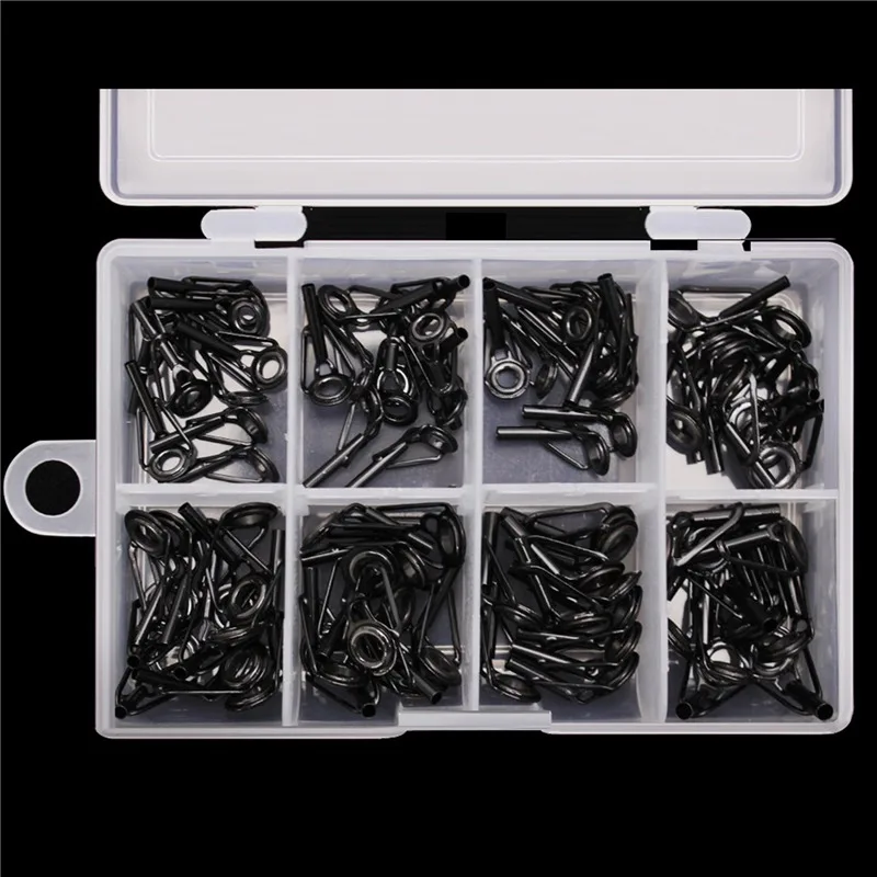 Fishing Rod Accessories 8/16/80Pcs Black Top Tip Guide for Spinning Casting Fishing Rod Building Repair Eye Line Ring Stainless Steel Frame