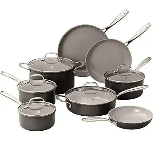 

Pro Chalk Nonstick Pots & Pans Set 13 Piece Hard Anodized Cookware Set with Ultra Nonstick Diamond & Mineral Coating, Oven, Dis