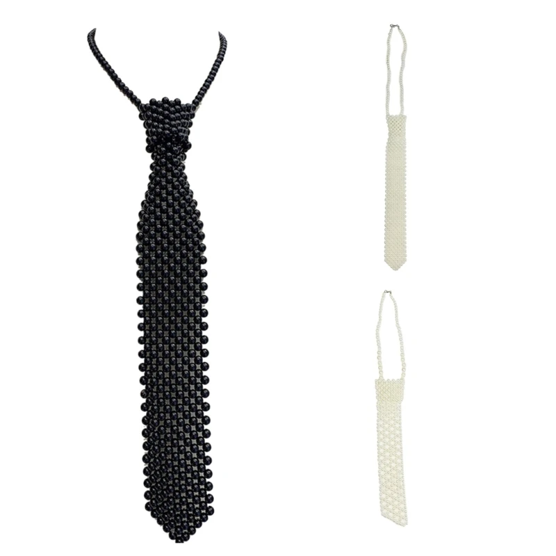 

Gothic Tie Pearl Necktie Women Decorative Collar Collarbone Necklace Choker Ties Dropship