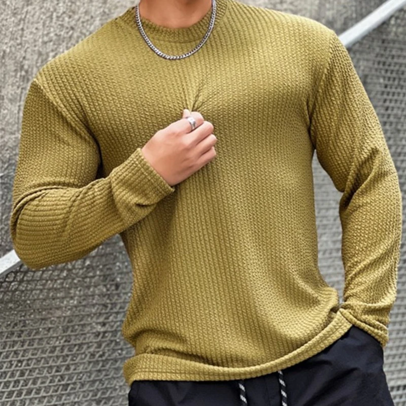 

Autumn Winter Casual T-shirt Men Long Sleeves Solid Shirt Gym Fitness Bodybuilding Tees Tops Male Fashion Slim Stripes Clothing
