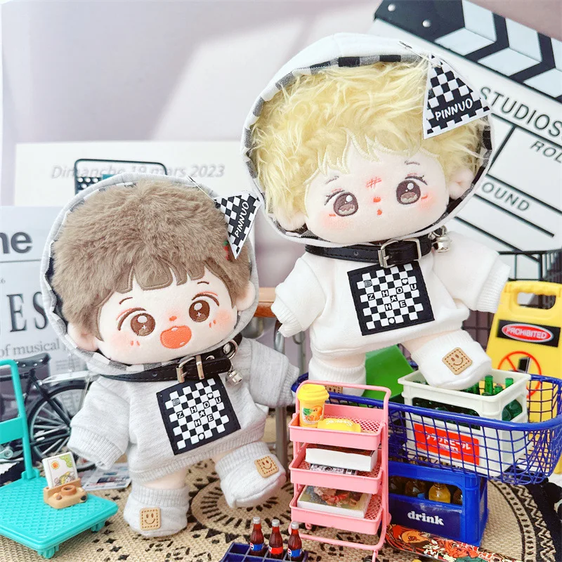 

20cm Cute Cool Boy Suit Doll Clothes Kawaii 3Pcs Hoodie Ncklace Shoes Set Mini Idol Doll Clothes for Kids Fans Girls Boys Gifts