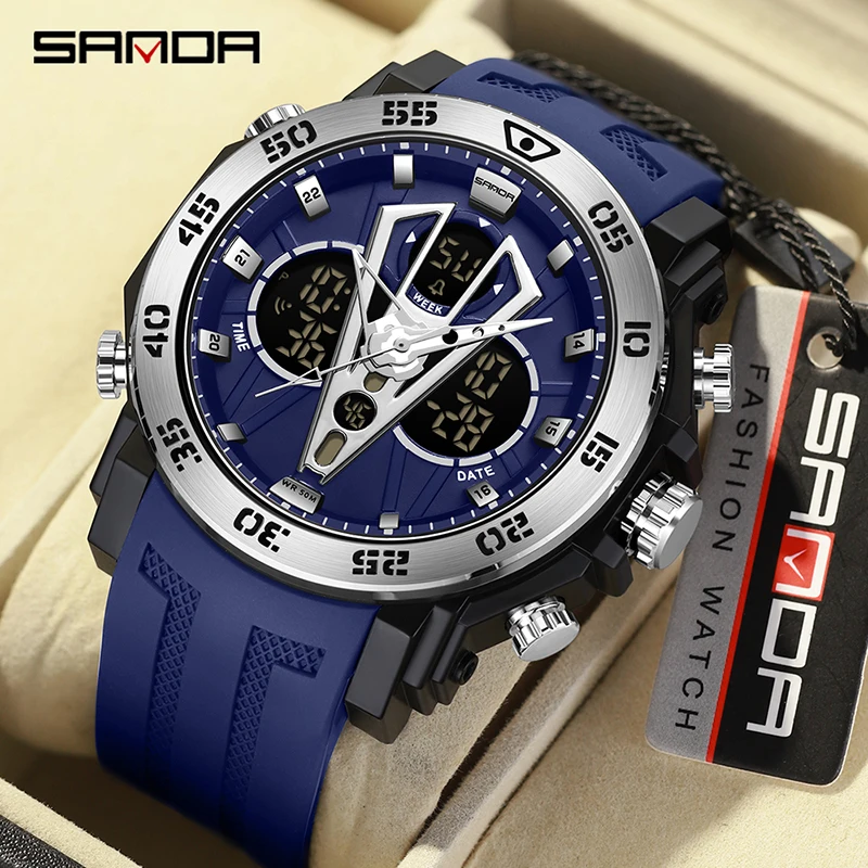 Sanda 6105 New Model Fashion Men 2023 Cool Design Mutiple Functions Teenagers Water Resistant Outdoor Alarm Mode Wrist Watch cool chariot alloy ejection two in one god of war motorcycle interesting children s toys pk mode elastic device toy model gift