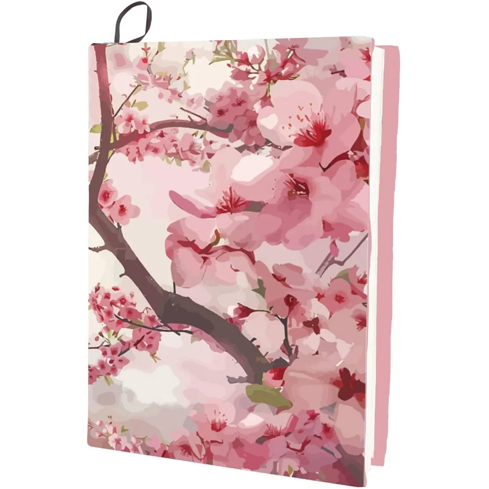 Peach Blossom Stretchable Pink Flower Washable Reusable Large Nylon Book Protector book protector Elastic Notebook Wraps