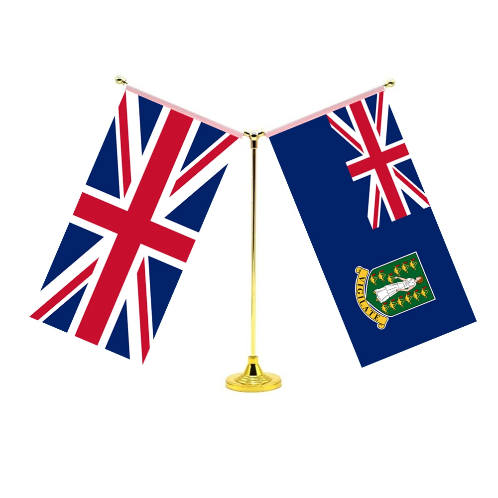 

14x28cm Mini British Territory Flag Office Decoration With Two Flags Of Britain UK United Kingdom And Virgin Islands