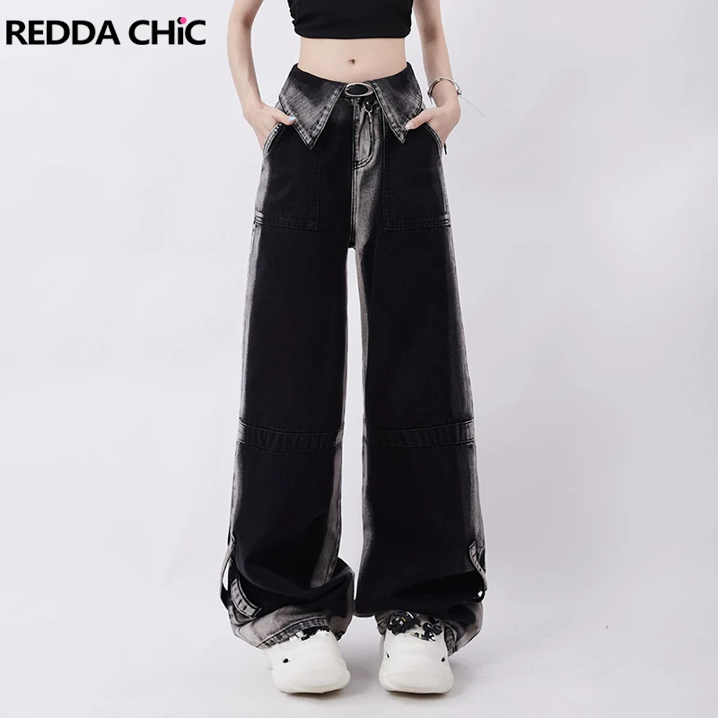 

REDDACHiC Boyfriend Baggy Jeans Gradient Black Y2k Grunge High Waist Oversize Casual Pants Dark Punk Trousers Women Streetwear