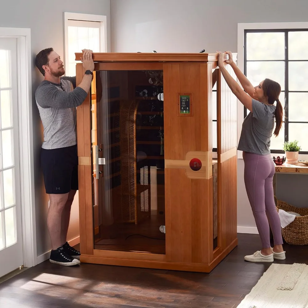 2 Person Low EMF 6 Heating Panel Infrared Therapy Wood Dry Heat Sauna with MP3 Aux Connection for Home Spa Days 4