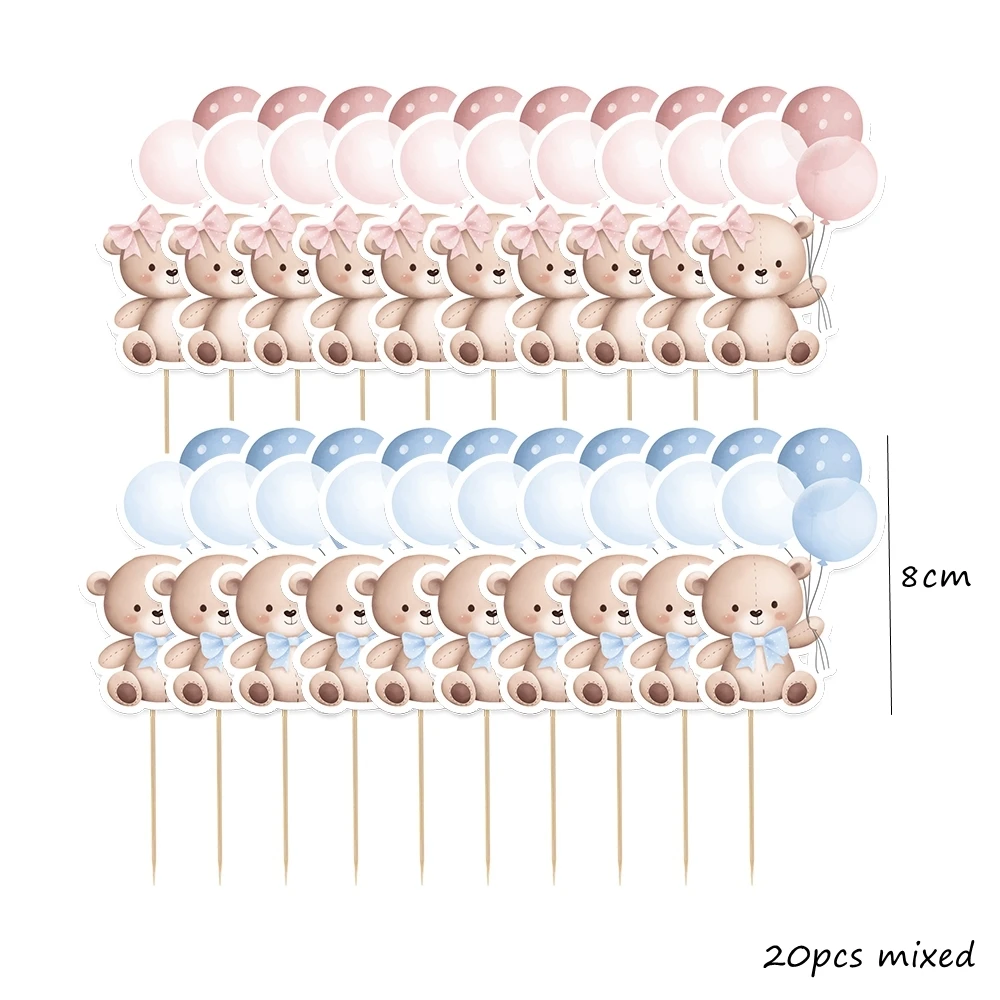 Cake Topper 20pcs Carton Bear Paper Cupcake Toppers for Baby Shower Party
