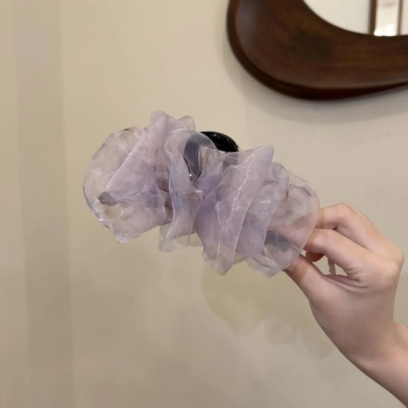 1PC Elegant Organza Hair Claw Clips Set, Chiffon Floral Print Hair Accessories for Women, Stylish Large Hair Clamps for Updos