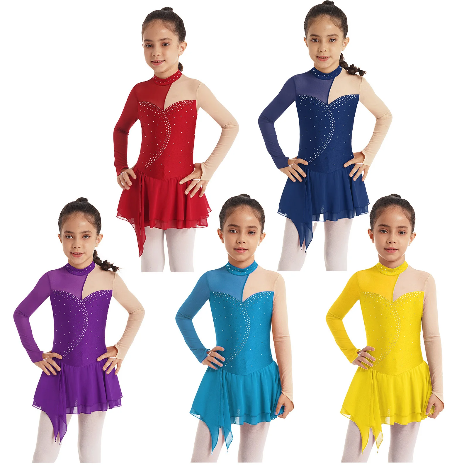

Girls Gymnastic Ballet Leotard Tutu Dress Kids Long Sleeve Round Collar Ballerina Dancewear Figure Ice Skating Dance Costume New