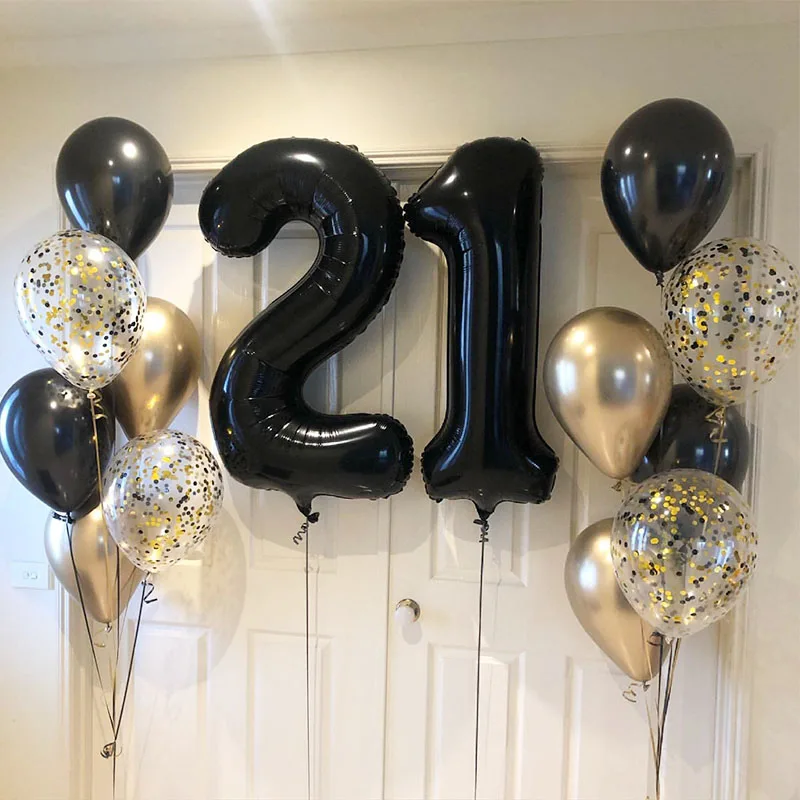 15pcs 32inch Black Number Foil Balloons Happy Birthday Party Decorations Adult Kids 10 11 14 15 18 21 25 30 35 40 50 60 Year Old