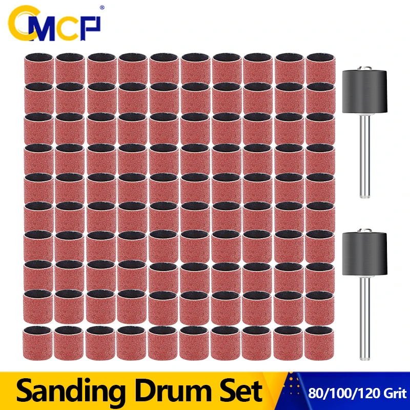 CMCP 12,7 mm Schleiftrommel Körnung 80 100 120 mit 1/8 Zoll Schaft Dornen für Nagelbohrer Dremel Präzisionswerkzeuge Zubehör