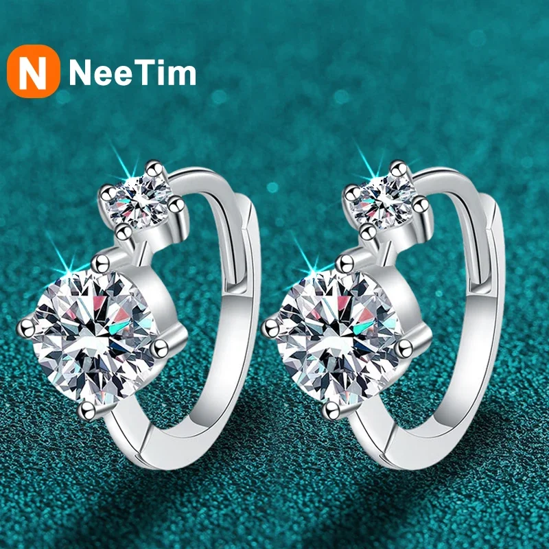 

NeeTim Full Moissanite Hoop Earrings 925 Sterling Silver with 18K Gold Plated Wedding Luxury Jewelry Gift Passed Diamond Tester