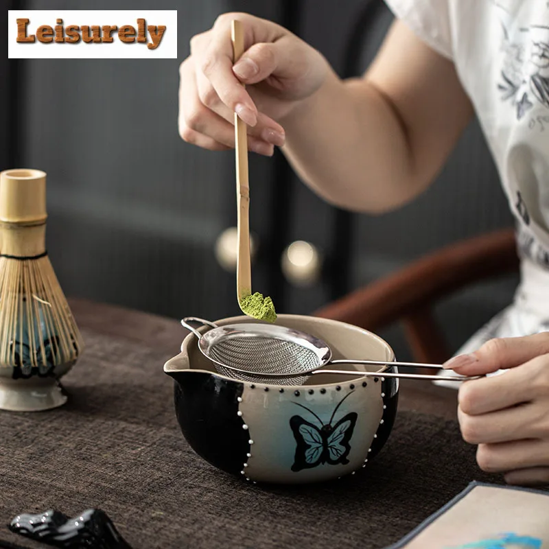 Polka Dot Hand-painted Butterfly Tea Set Complete Set Bamboo Chasen Japanese Matcha Set Kit Tea Ceremony Kitchen Supplies Craft