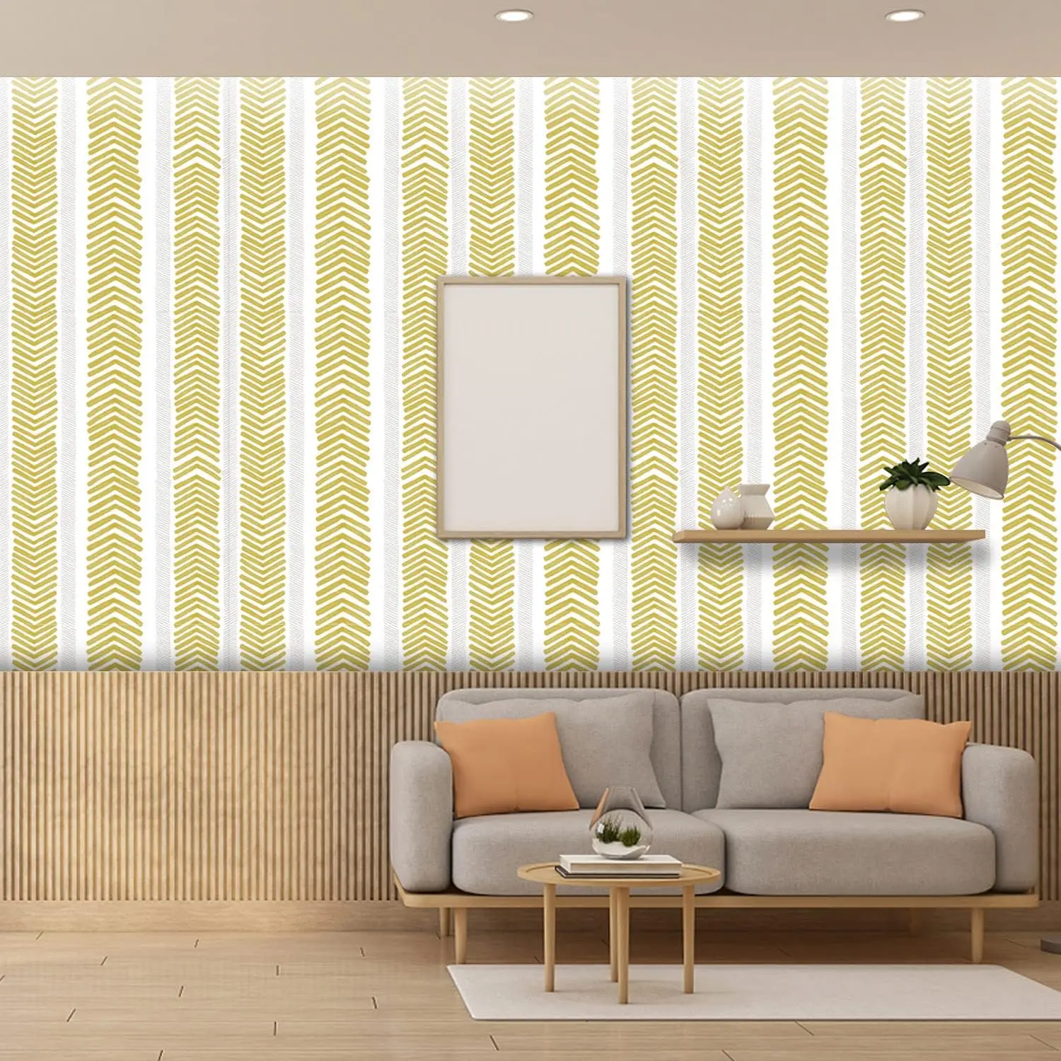 Modern Herringbone Peel and stick Wallpaper Gold and White Contact