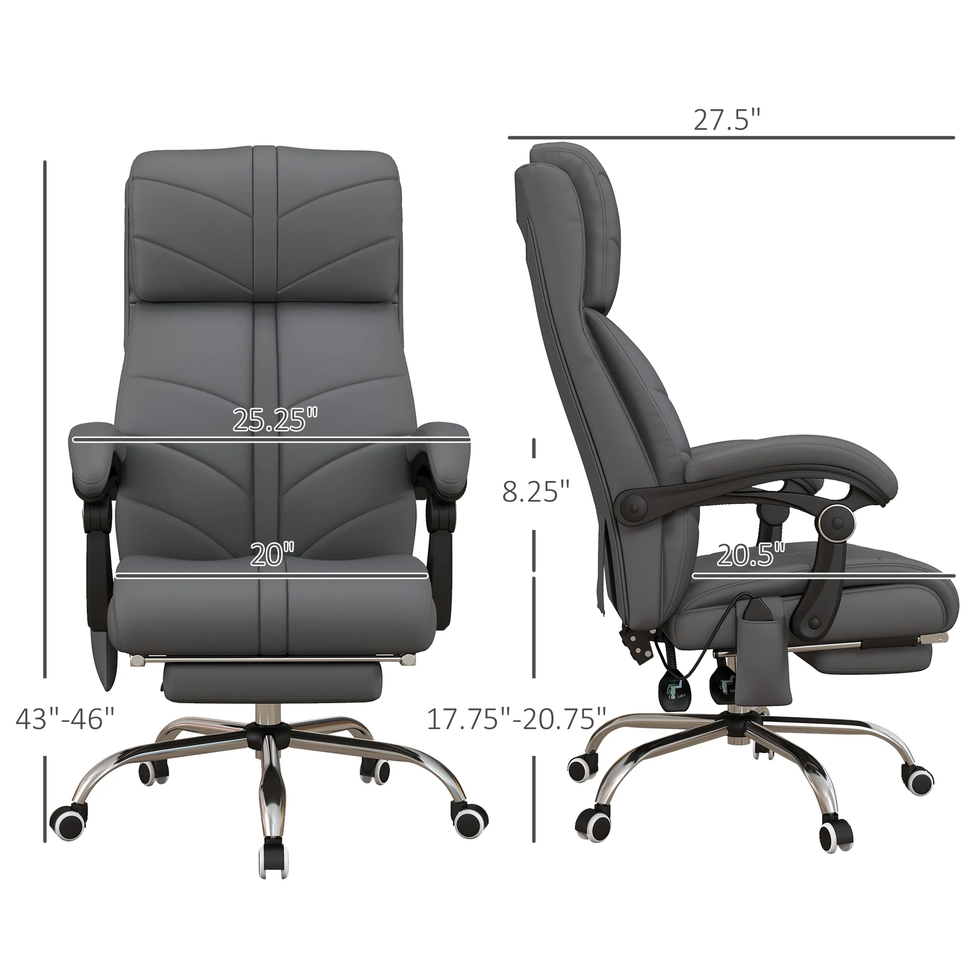 Vinsetto Executive Massage Officehair, Computer Desk Chair, Pu Leather Heated Reclining Chair with Adjustable Height 3
