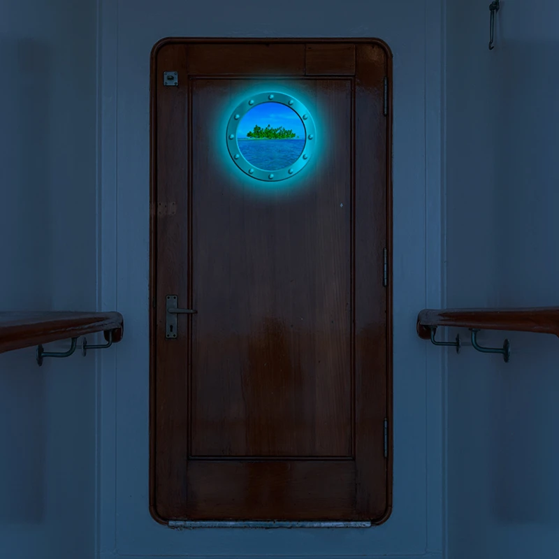 Sea View Luminous Porthole Stickers Palm Tree Island Mural Glow in the Dark Room for Home Decoration on Wall Door Window Fridge