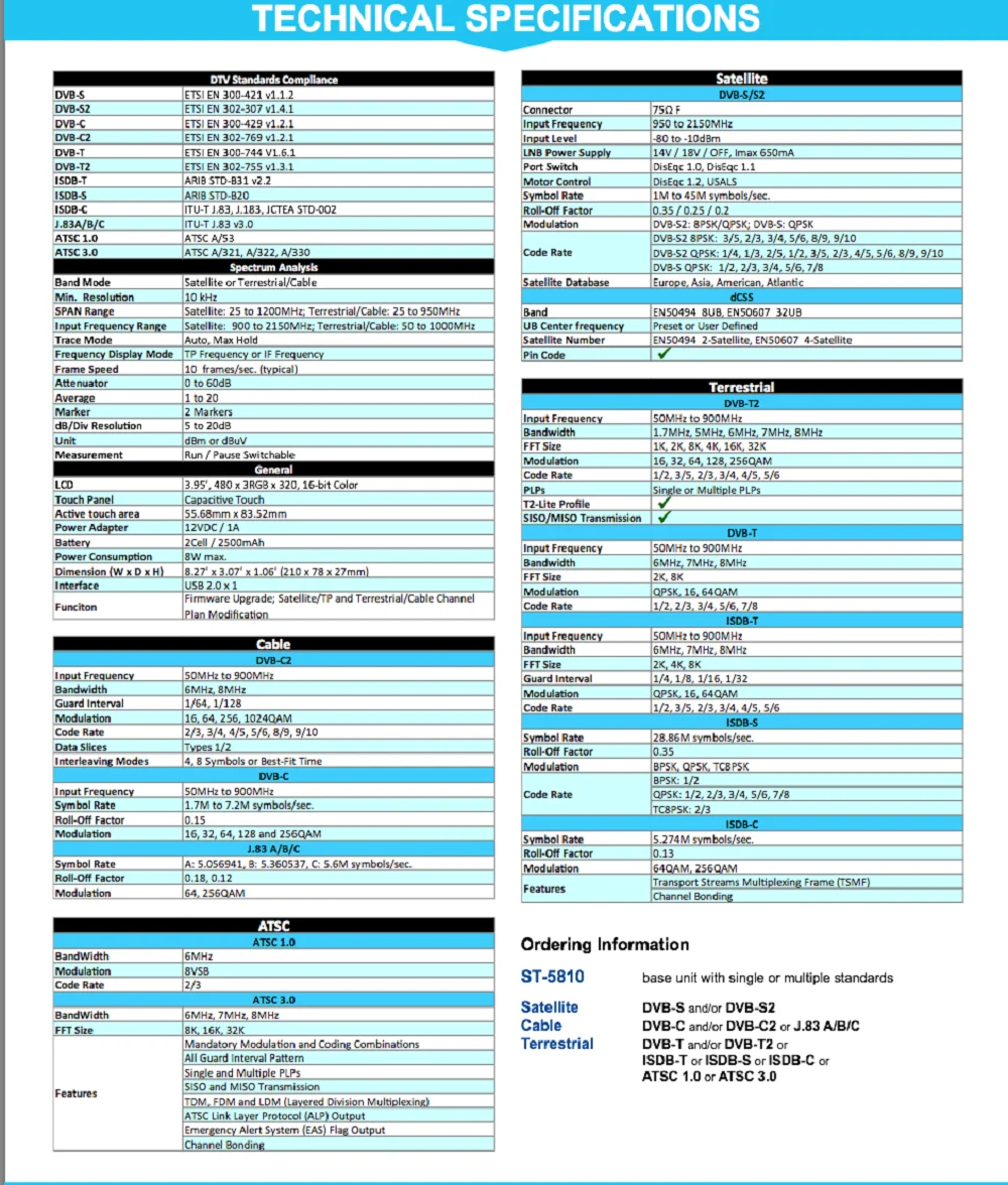 SATLINK ST-5810 DVB-S DVB-S2 ISDB-T ATSC DVB-T2 DVB-C,  Ʈ м  δ 跮 ġ ũ, H.265