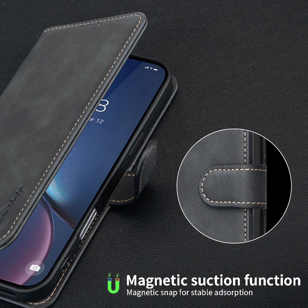 Leather Flip Wallet Case with RFID Protection and Card Slots Cover