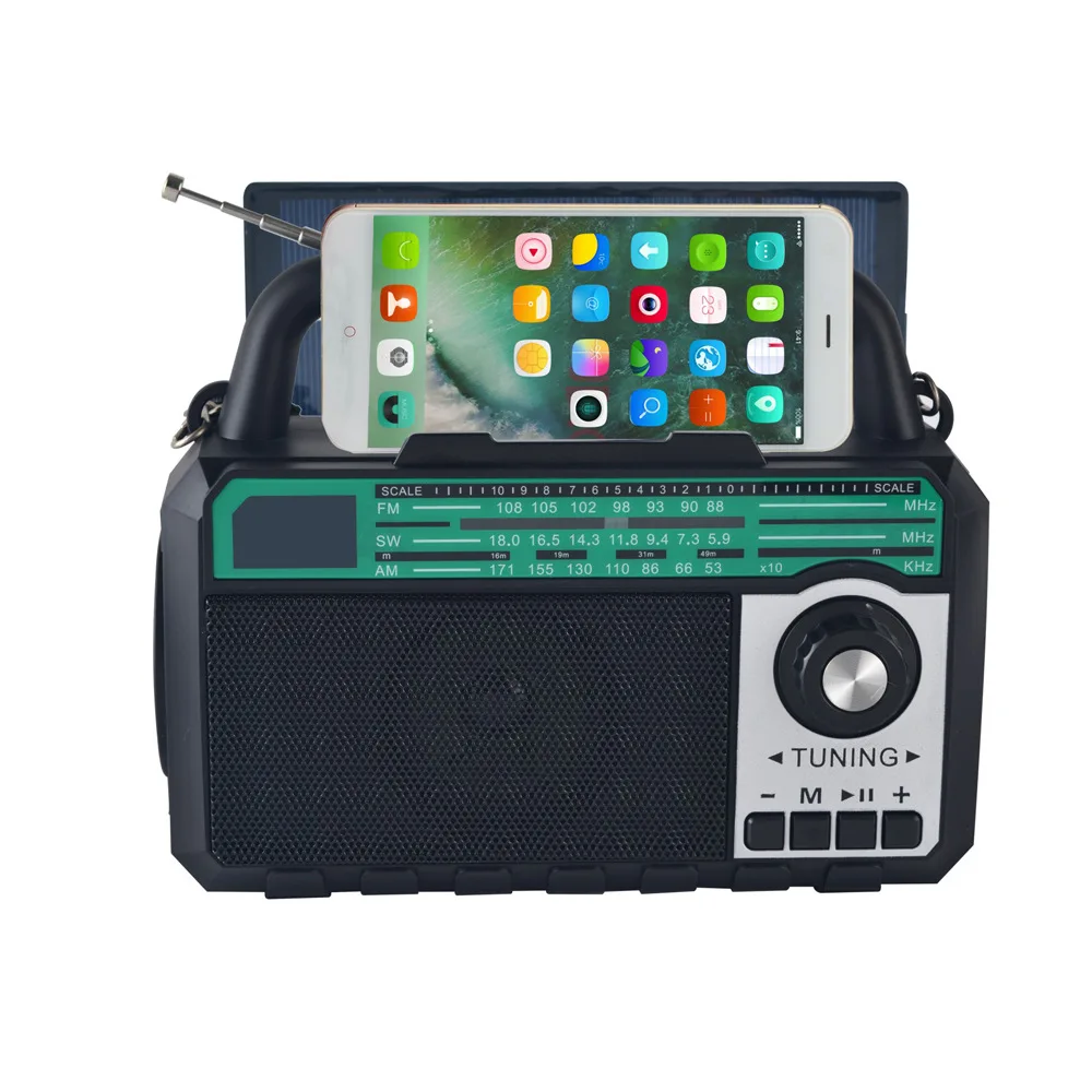FP-289-S Nieuwe Handheld Solar Radio Telefoon Stand Usb Oplaadbare Multi-Band Radio Met Zonnepaneel Bluetooth Afspelen