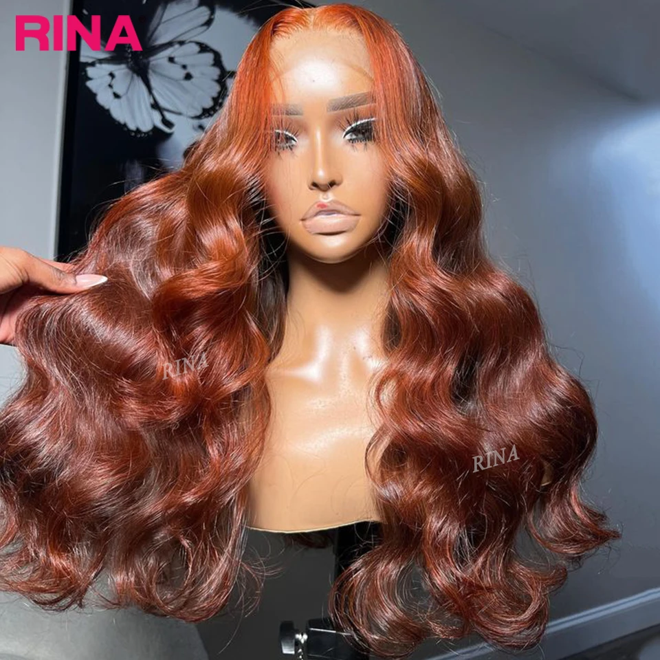 CopperOrangeColored13X413X6LaceFrontBodyWaveHumanHair5X5