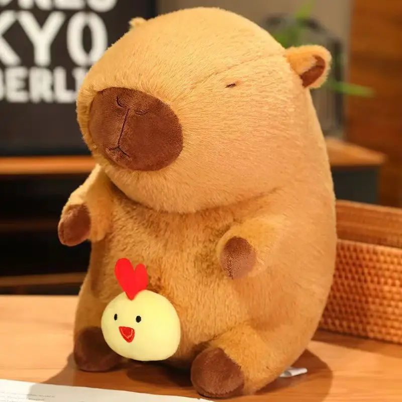 귀여운 거북이 배낭 Capibara 딸기 모자 Capybara 플러시 장난감 박제 동물 부드러운 인형 어린이 장난감 생일 선물 펜던트 장식