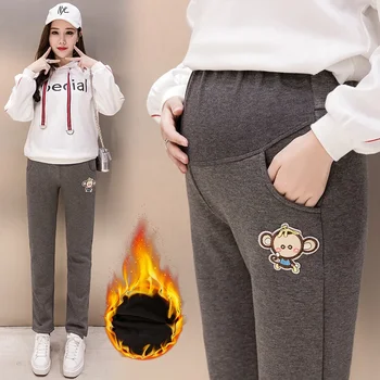 Autumn and Winter Women Clothing Maternity Clothes  Leggings Thickened with Velvet Pregnant  Trousers Warm Pants