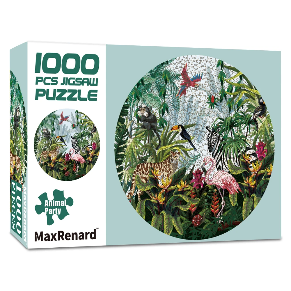 Maxrenard 70 X 70cmの丸い形のパズル 1000ピース 大人の家族のゲームのための動物の油絵 プリント付き パズル Aliexpress