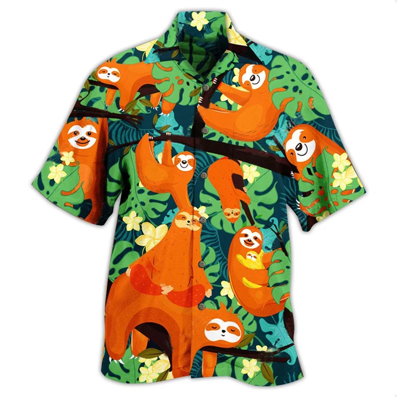 Australia Sloth Hawaiian Shirt For Men Fashion 3d Printed Tropic Animals Shirts Summer Street Short Sleeves Button Lapel Blouse 5