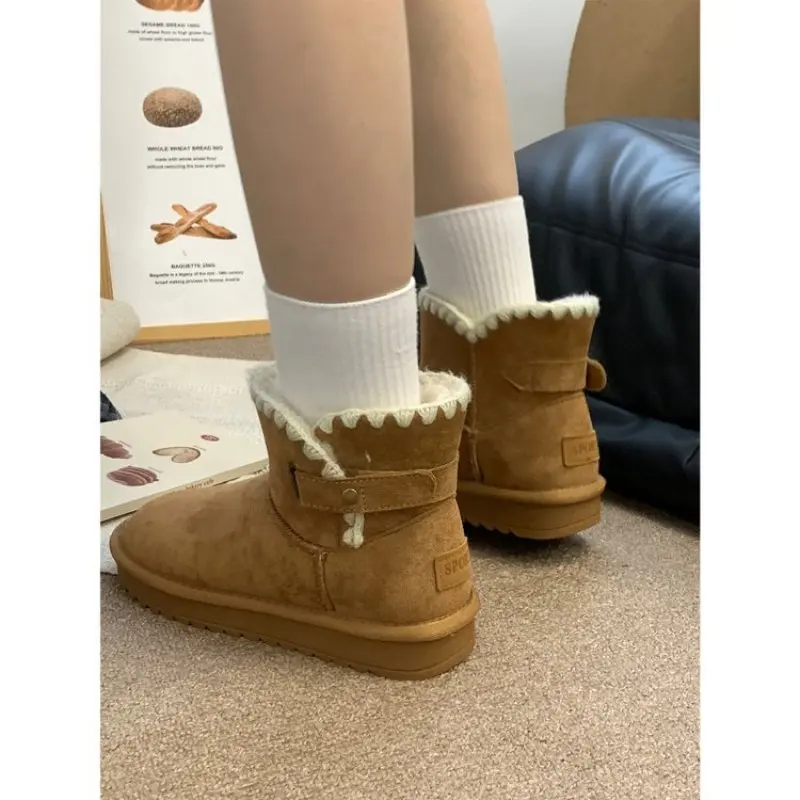 Woman Short Winter Sheepskin Snow Boots Women Waterproof Natural Ankle Boots Fur Lined Ankle Warm Increase Flat Shoes New Boots
