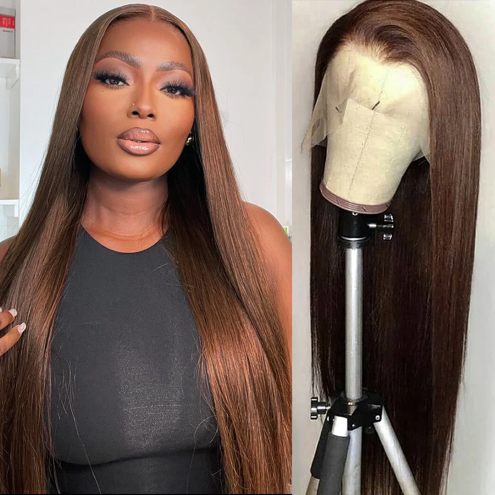 36 Inch Chocolate Brown 13X6 Lace Front Human Hair Wigs HD Transparent