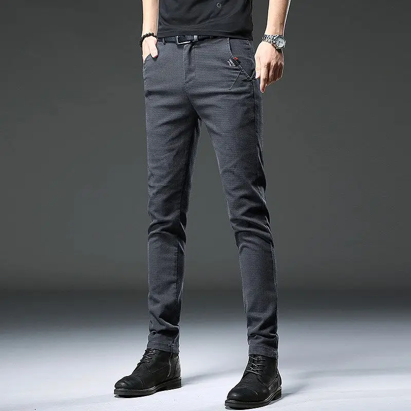 Autumn Winter Korean Harajuku Trousers All Match Vintage Jeans Men Casual Trend Solid Pockets Straight Leg Pant New Male Clothes