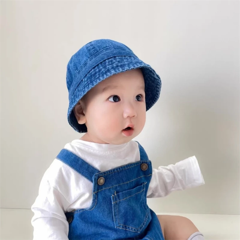 Summer Baby Sun Hat Wide Brim Windproof Toddler Kids Denim Bucket Cap Outdoor Beach Sun Protection Baby Fisherman Hat Bonnet