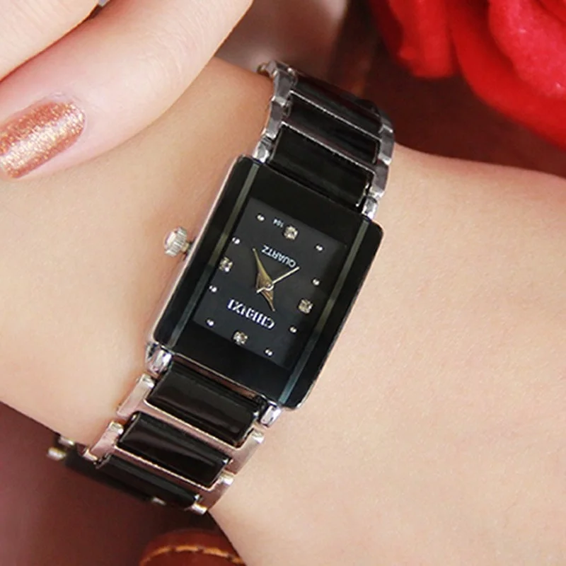 

Fashion Rectangle Watch Women White Simulated Ceramics Watches Men Women Casual Quartz Wristwatches Couple Watch Unique Watch