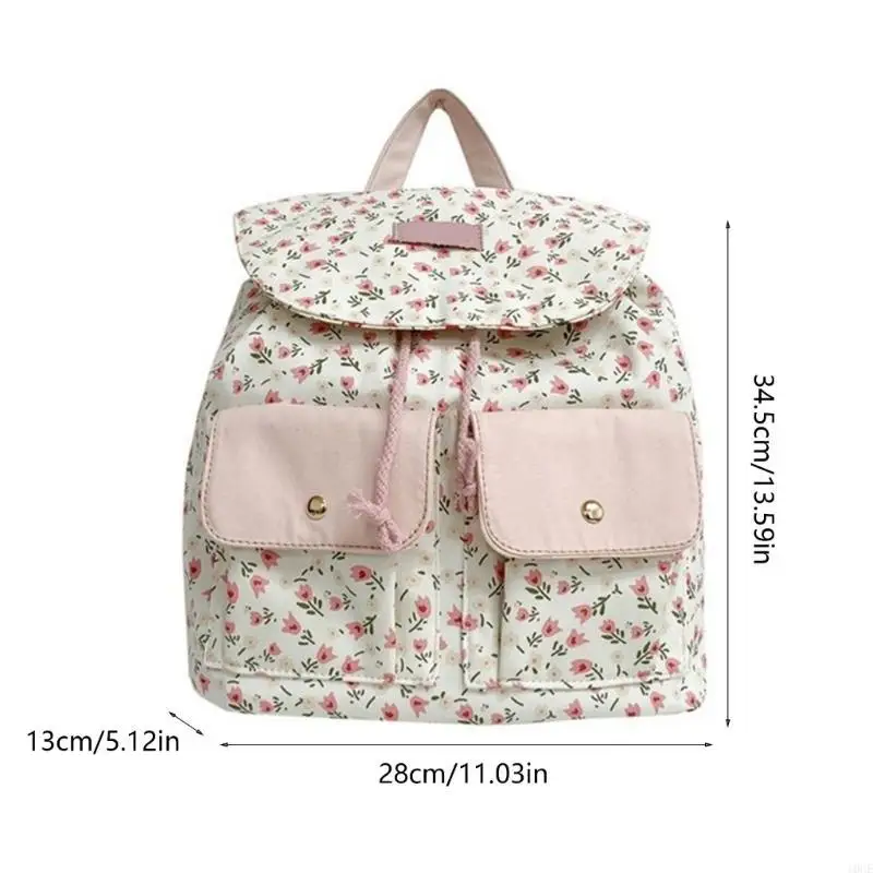School Girl Small Backpack Sweet Floral Pattern School Bag Aesthetic Daypack 6